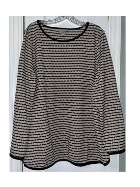 Liz Claiborne Black and Beige Stripe Knit Long Sleeve Top